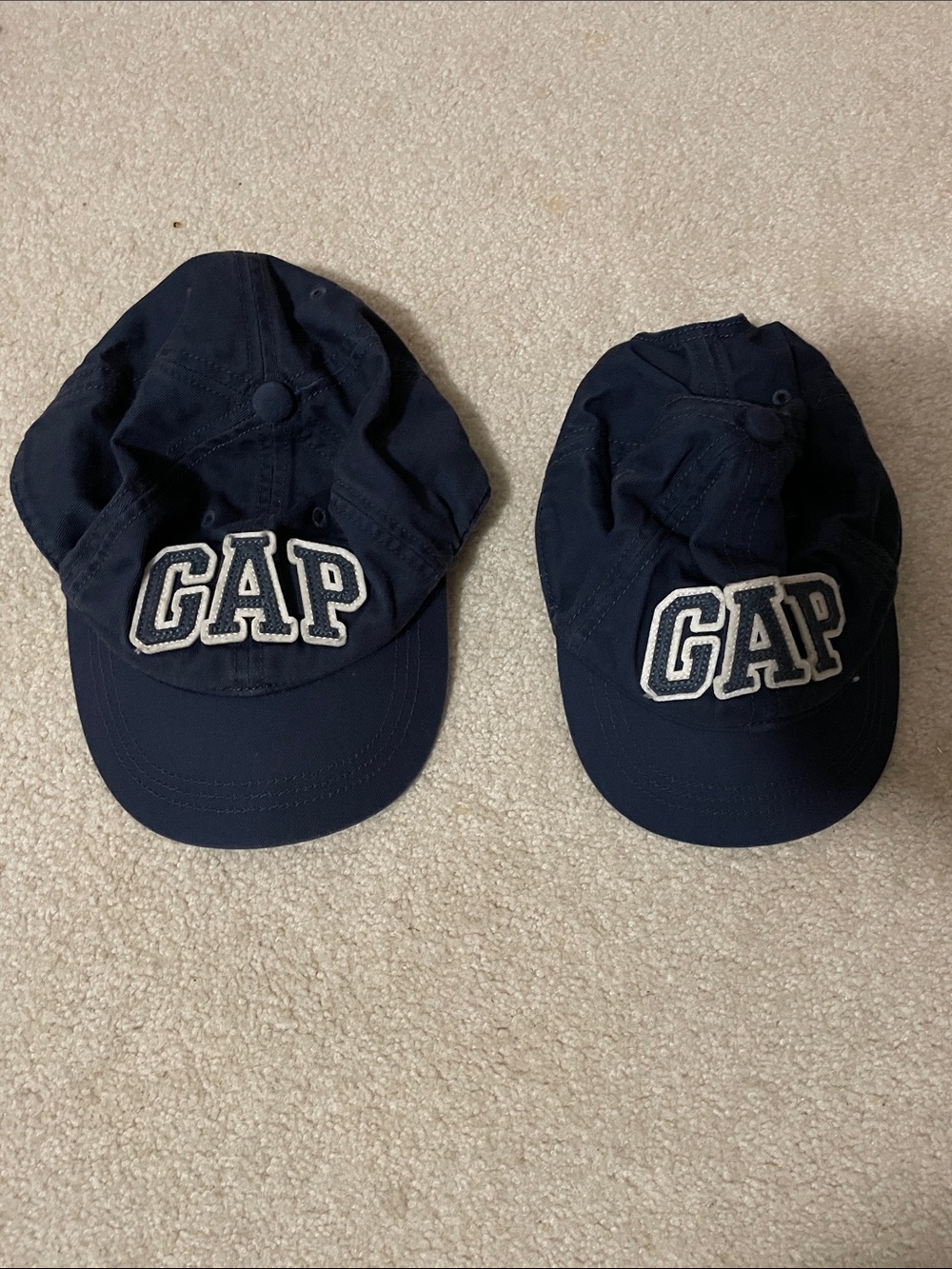 GAP Kids Navy Blue Baseball Caps with White Logo (Pair) adult and child